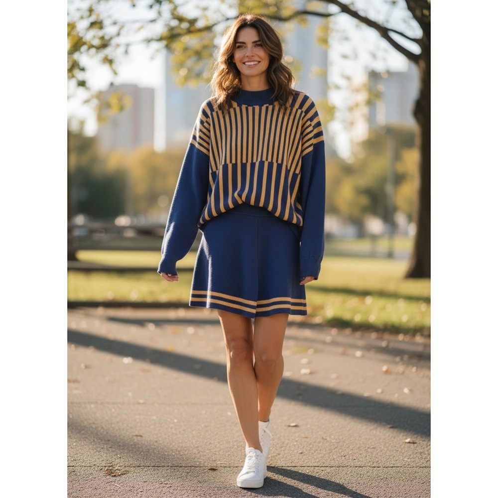Anthropologie Saturday sunday Yellow Striped‎ Knit Sweater and Shorts Set XS